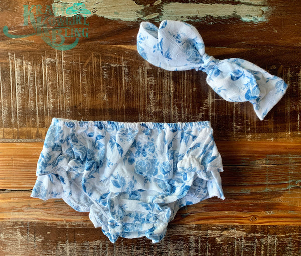 Blue Rose Bloomer Headband Set