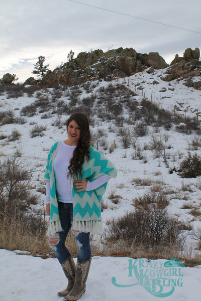 Mint Chevron Poncho