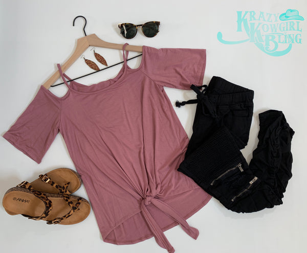 Falling in Mauve Front Tie Shirt