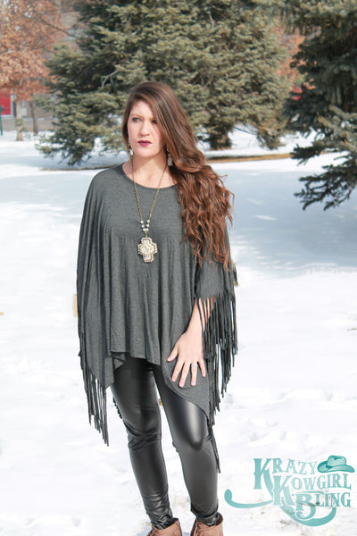 Charcoal Fringe Poncho