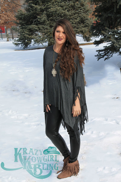 Charcoal Fringe Poncho