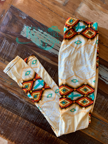 Tan Sugar Skull Cross Leggings