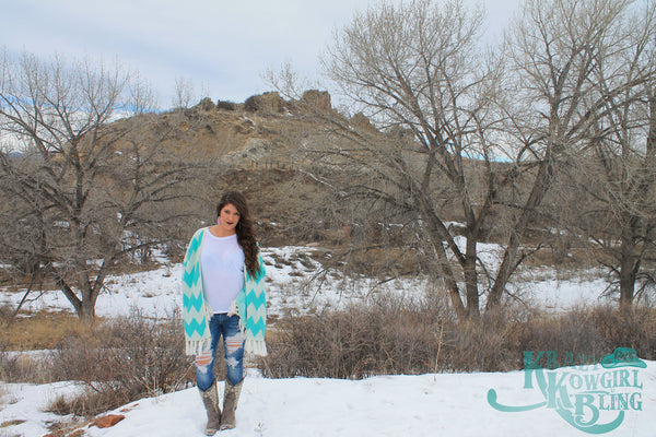 Mint Chevron Poncho