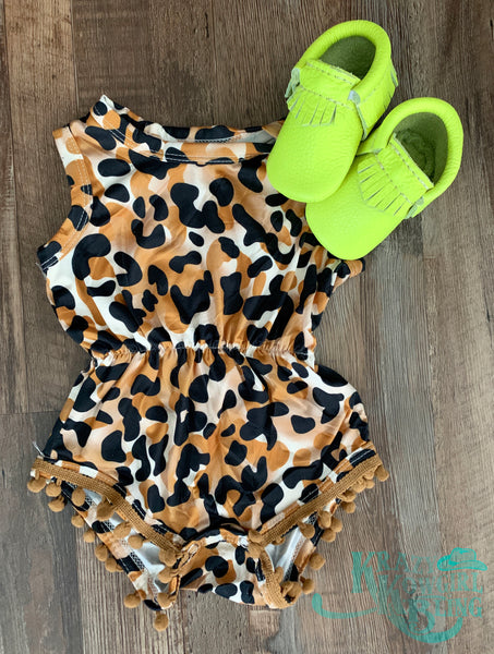 Leopard Print Pom-Pom Romper