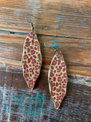 Red Cheetah Leaf Earrings