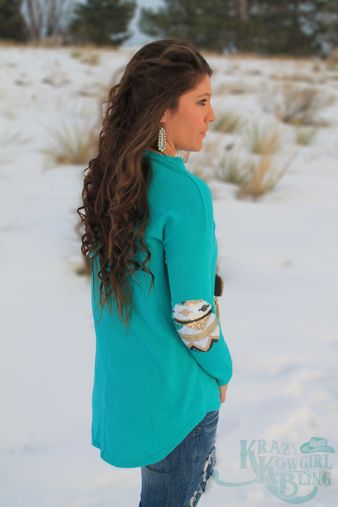 Turquoise Sequin Patch Tunic