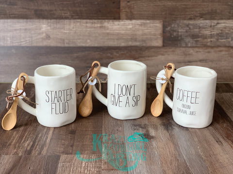 Coffee Mugs with Wooden Spoon