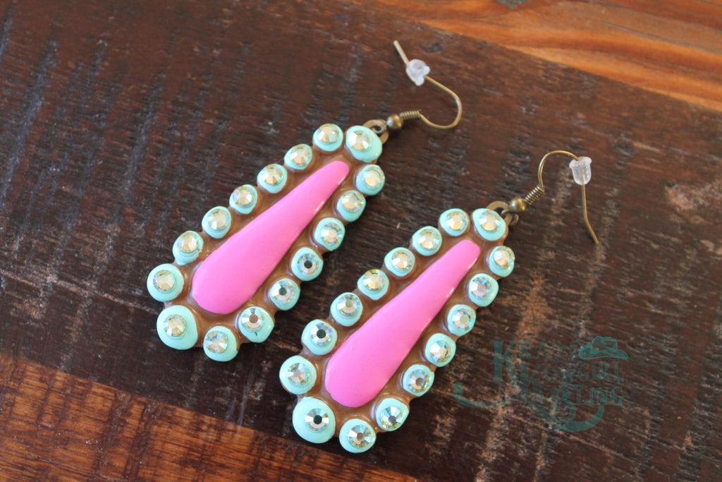 Tear Drop Earrings (Fuchsia/Turquoise)
