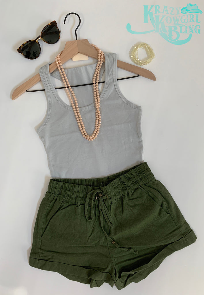 Olive Front Tie Shorts
